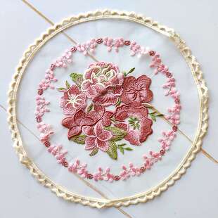 网底刺绣彩色桌垫杯垫 沙发窗帘布贴辅料 DIY布艺 拍摄摆设道具