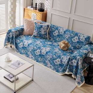 美式复古棉麻沙发巾一片式沙发盖布四季通用防猫抓沙发套罩毯垫子