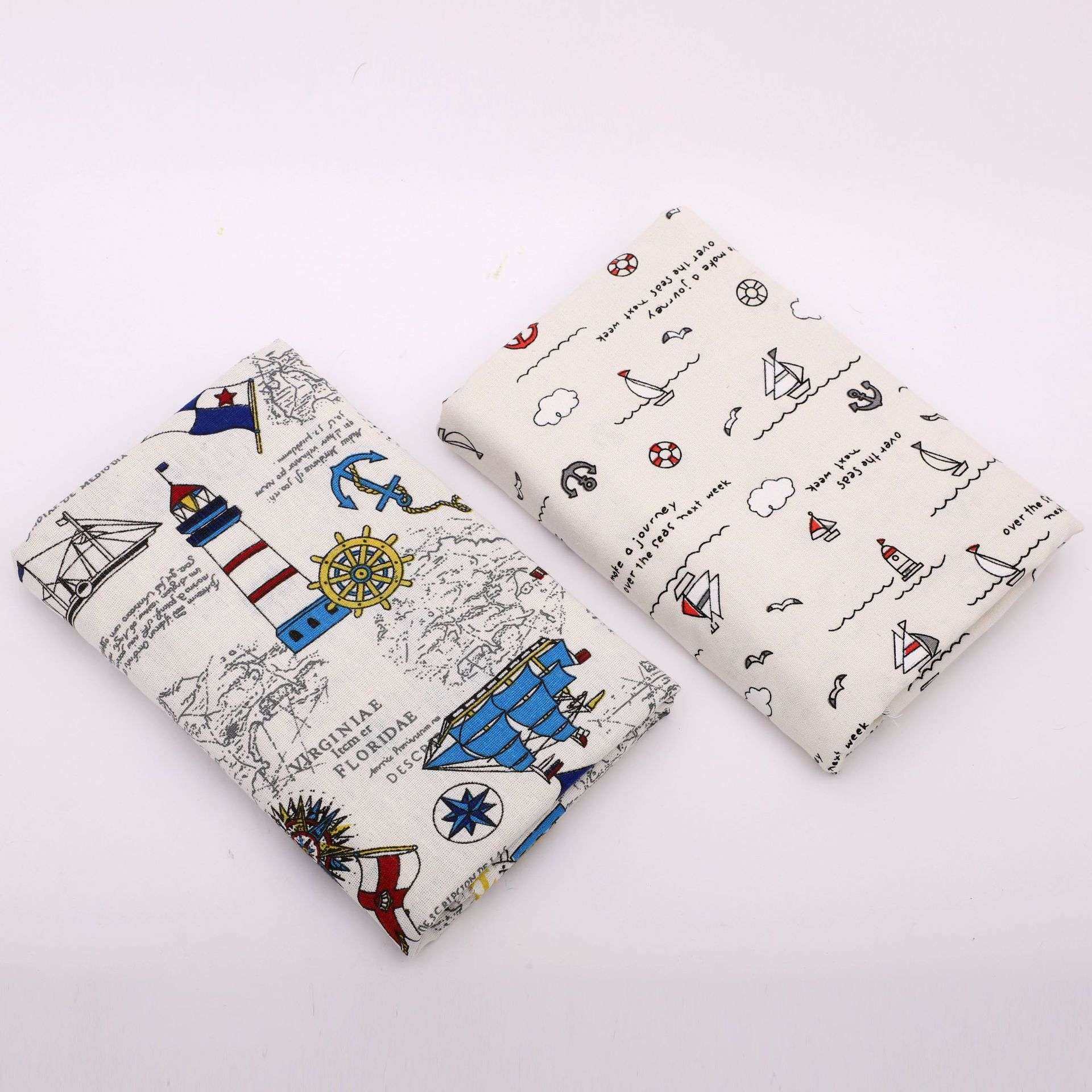 棉麻布料帆船印花亚麻布桌布沙发布垫靠枕抱枕套帆布面料印花帆布