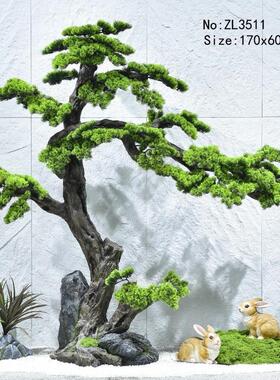 0仿真树松树迎客松新中式楼梯下摆件玻璃钢松树景观假树绿植造景