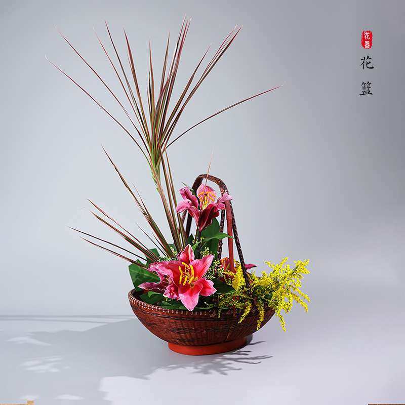 竹编古中式花篮手提手工编织中华花艺花道客厅插花,家居饰品,仿真植物盆景,淘宝优惠券,粉丝福利购,淘宝优惠卷