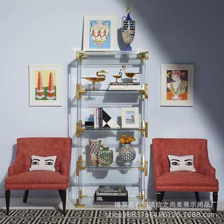 简约现代亚克力隔断架透明置物架落地多层书本架轻奢金属层架书柜,收纳整理,整理架/置物架/收纳架,淘宝优惠券,粉丝福利购,淘宝优惠卷