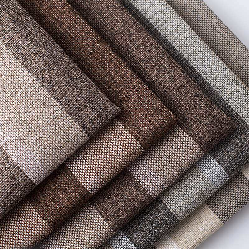 亚麻沙发布料 棉麻抱枕面料车套布料可复合海绵 仿麻布格子布料