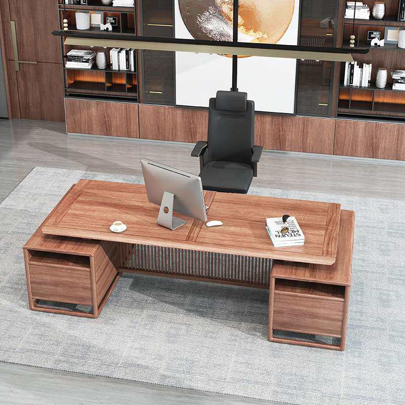 新中式实木办公桌黑胡桃木老板桌椅组合经理总裁桌大班台简约家具