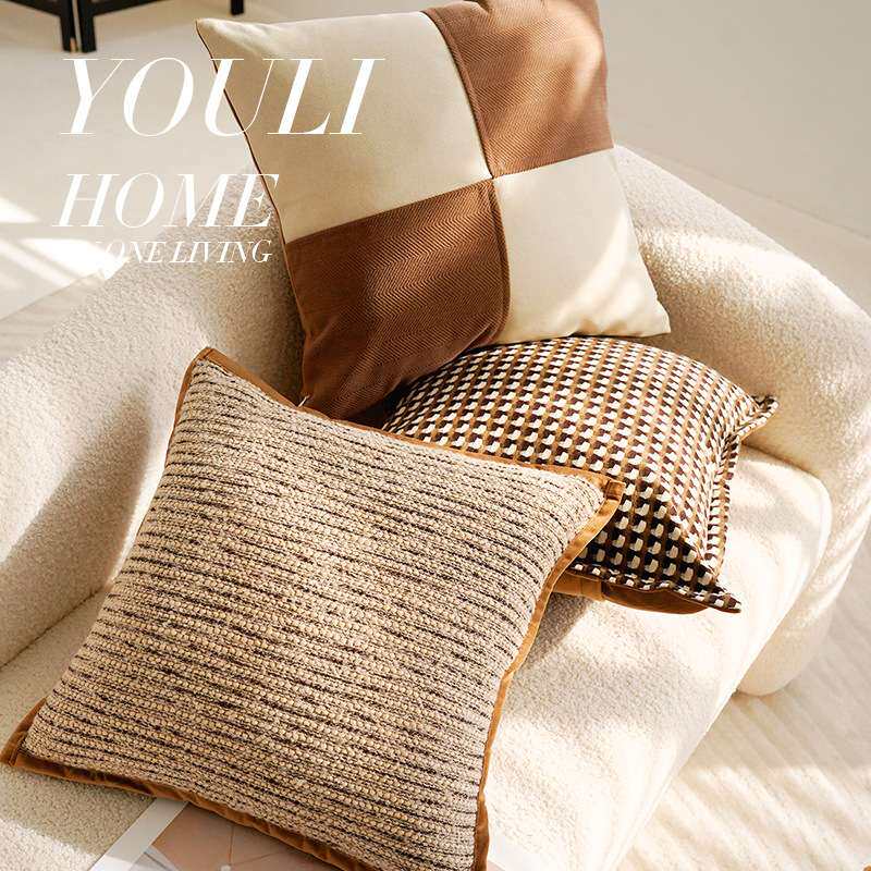 美拉德棕色奶油风抱枕套复古法式高级感客厅沙发靠枕靠背床上靠垫