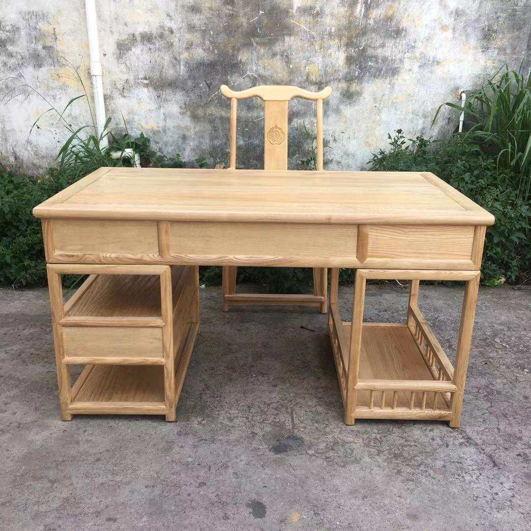 新中式家具实木书桌白蜡木老板桌高端大气台式电脑桌书房办公桌子