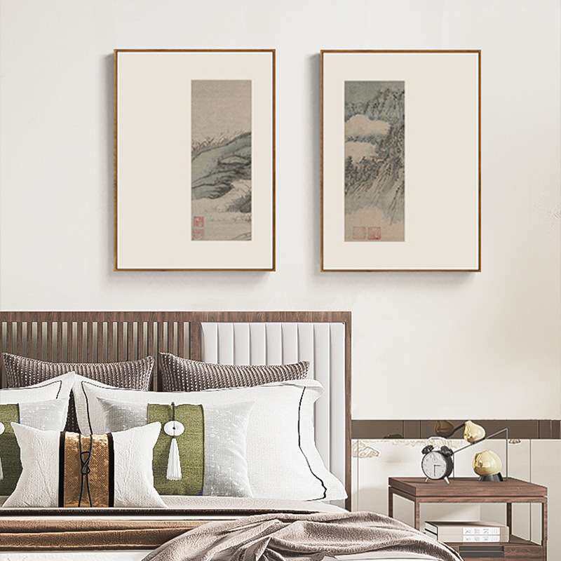 寻山 新中式沙发背景墙装饰画客厅山水挂画禅意实木书房茶室壁画