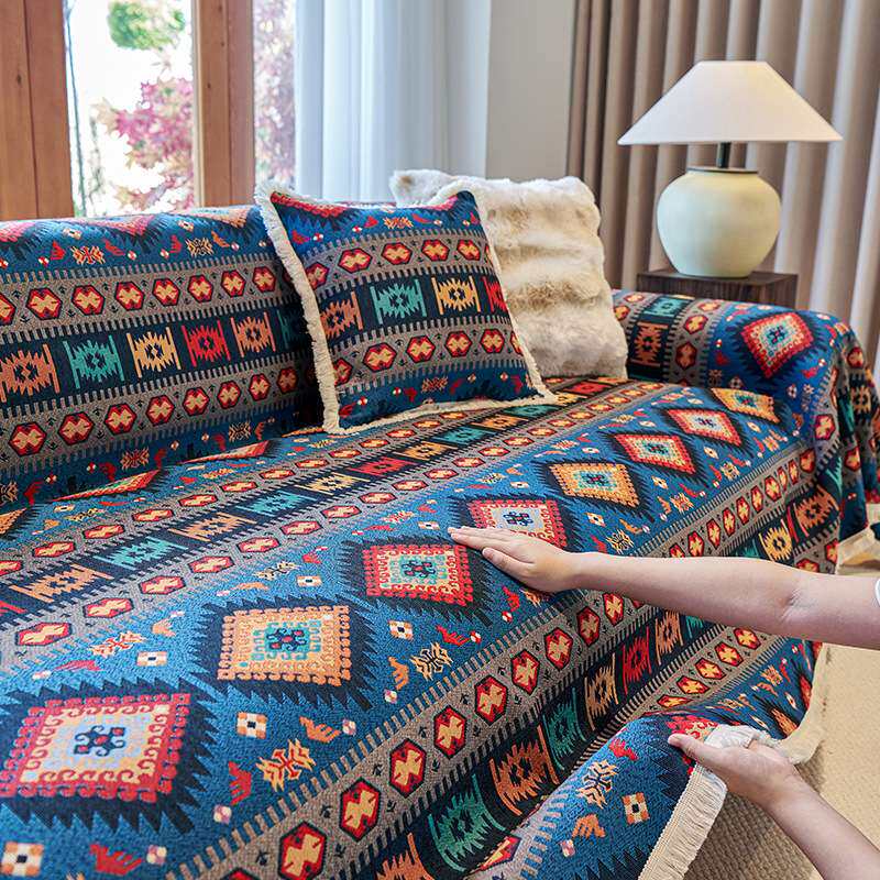 美式复古棉麻布艺沙发巾防滑耐脏四季通用防猫抓一片式沙发套罩毯