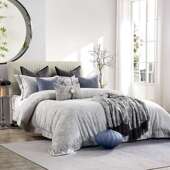 现代新中式 多件套简约灰蓝色系床品 家具展厅床上用品样板间软装