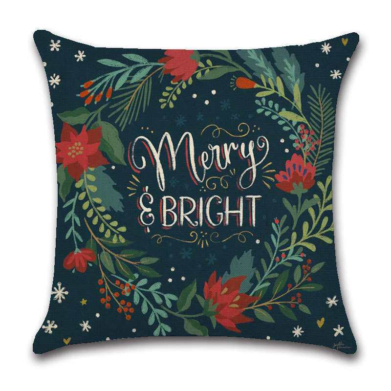 亚马逊跨境抱枕套新款英文字母祝福植物花卉亚麻居家客厅沙发枕套