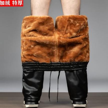 裤子防风皮毛一体冬季弹皮裤男加绒加厚皮裤防雨骑行外卖水加绒高