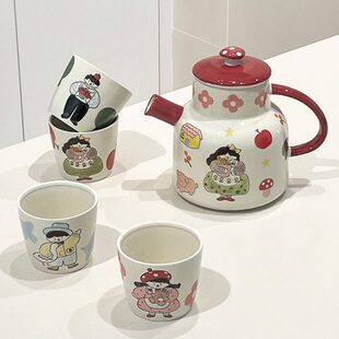 家用客厅水水壶喝水杯子具茶杯小清新茶具茶壶 陶瓷创意可爱套装