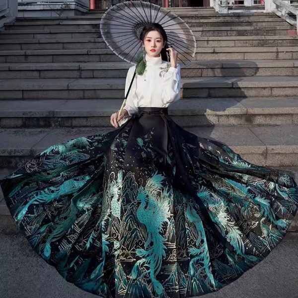 妆花2024日常新中式明制汉服女春夏衬衫上衣半高领套装马面裙新款