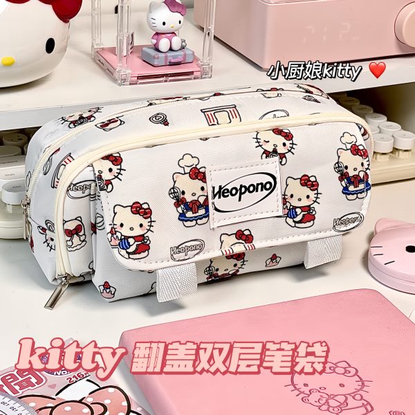 铅笔盒颜值2024猫印花少女心新款笔袋大容量拉链学生高翻盖文具KT