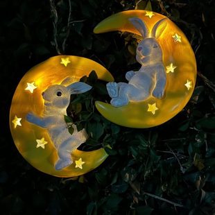 飾品墻面戶外可愛樹兔子庭院太陽能造景掛月亮花園擺件 民宿燈小裝