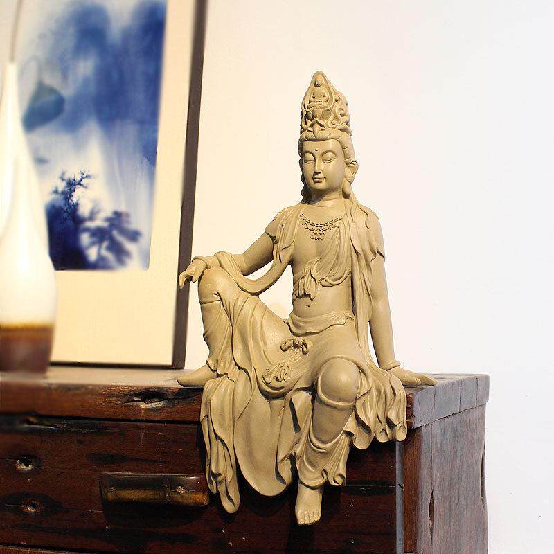 自在观音佛像新中式禅意摆件客厅书房玄关办公室古法鱼缸家居装饰
