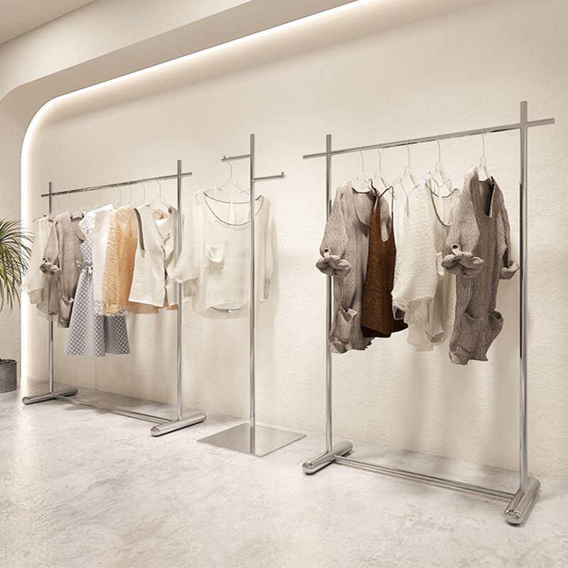 服装展示架落地不锈钢拉丝银货架简约女装店挂衣架童装时尚陈列架