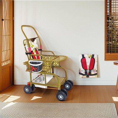 儿童藤椅推车夏季宝宝竹藤推车轻便婴儿彷藤护腿托 托藤编儿童藤