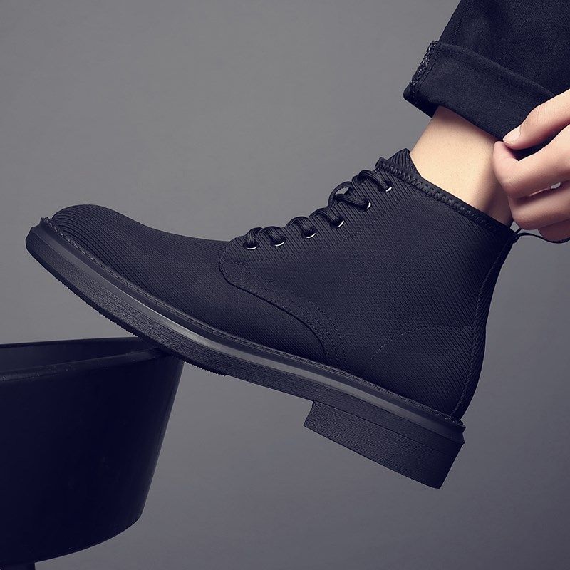 马丁靴男秋冬高帮鞋厚底加绒保暖潮流英伦风尖头工装鞋男士短靴子