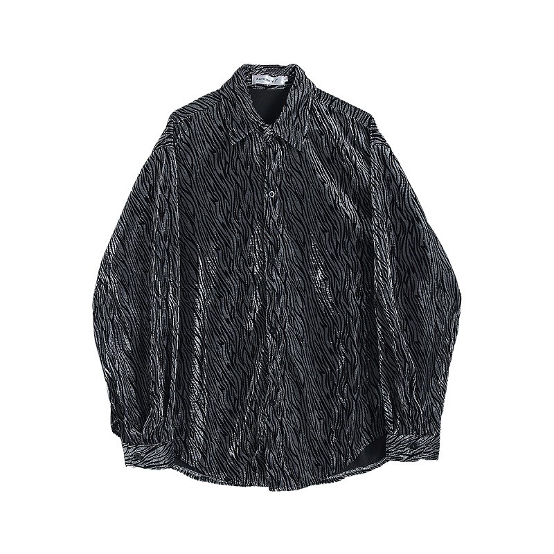 春装新款暗黑系ins个性亮色丝绒长袖衬衫潮流男青年宽松慵懒衬衣