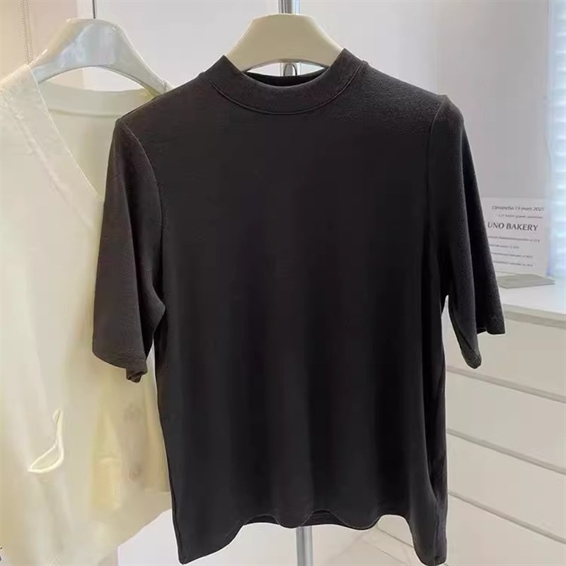 欧式圆领双面磨毛中袖t恤男女200斤大码时髦美拉德加厚打底衫潮流