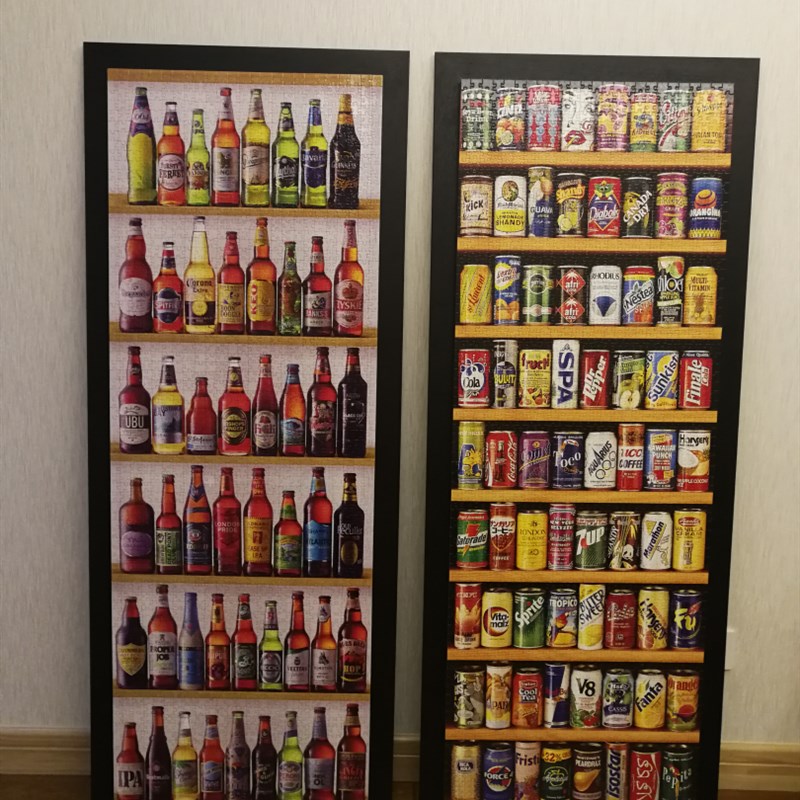 汽水罐拼图框实木2000片拼图相框悬浮立体1500片框架酒瓶画框挂墙