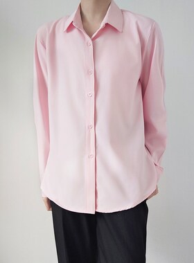 dk制服男学院风粉红色长袖衬衫高中生秋冬内搭百搭高级感少年衬衣