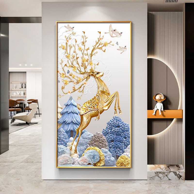 福禄双全入户玄关装饰画招财鹿正对门壁画寓意好走廊过道高档挂画,家居饰品,现代装饰画,淘宝优惠券,粉丝福利购,淘宝优惠卷