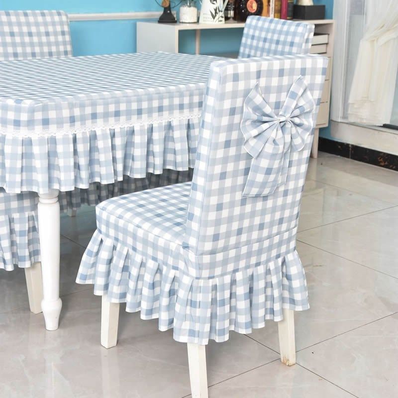 新款简约现代小方格桌椅套罩靠背坐垫一体套装布艺餐桌桌布椅子套