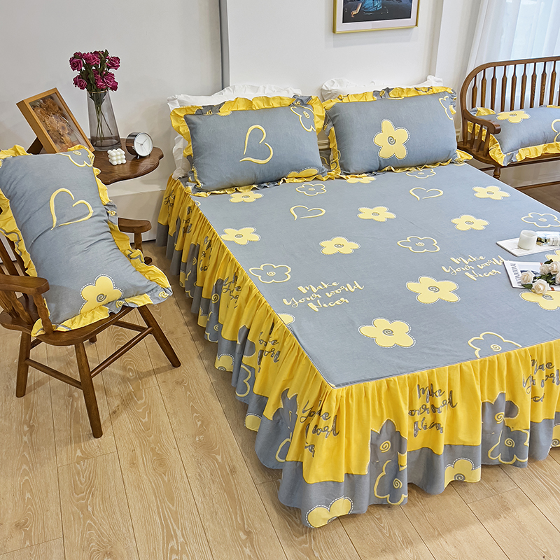 纯棉单件床裙式床罩全棉床盖1.8米1.5m床单裙防滑保护套荷叶边