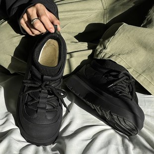 冬季低帮雪地靴男女款加绒保暖厚底棉鞋百搭防水黑色短筒面包鞋潮