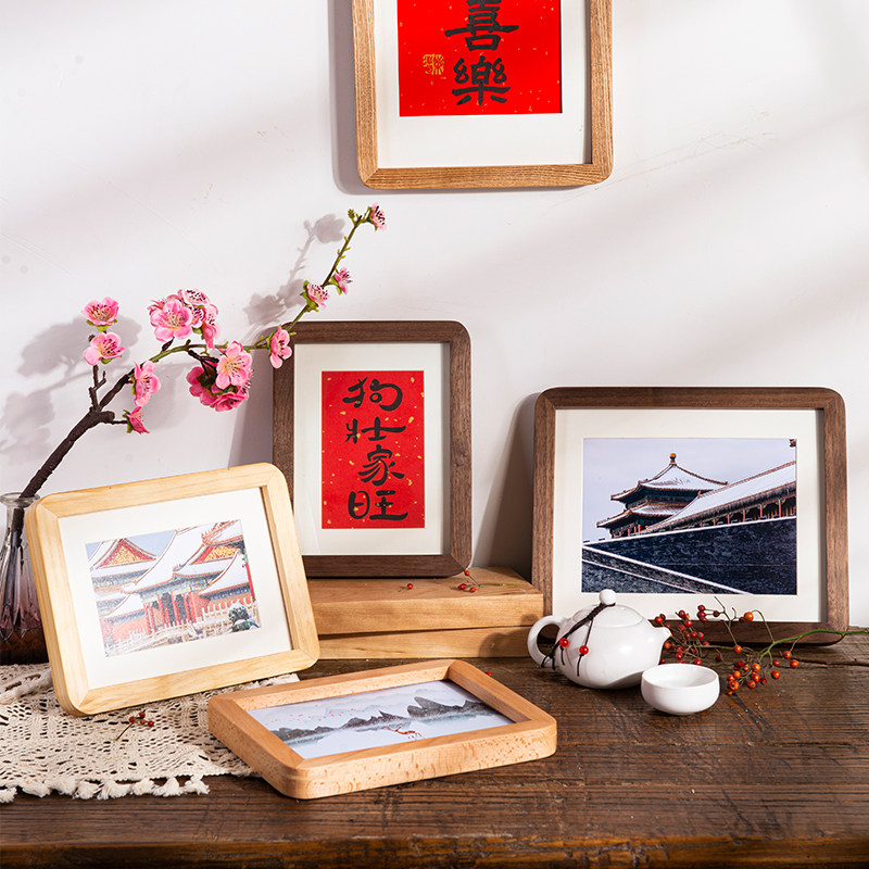 圆角实木相框定制6/8/10/寸/a4挂墙原木画框洗照片做成摆台摆件A3