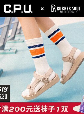 Rubber Soul 女款尼龙凉鞋户外轻便平跟魔术贴夏款防水沙滩徒步鞋