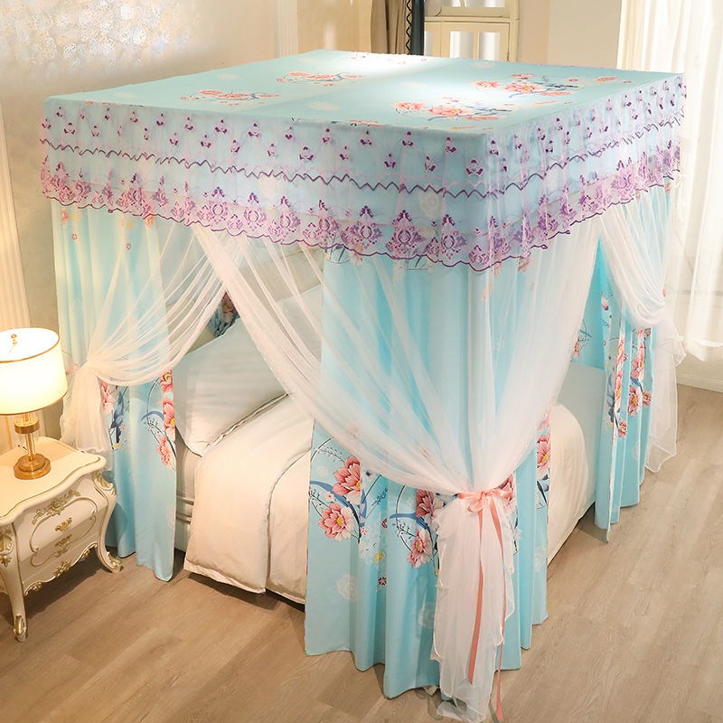 新款落地蚊帐遮光床帘防尘顶一体式床幔1.5三开门宫廷防蚊帐卧室