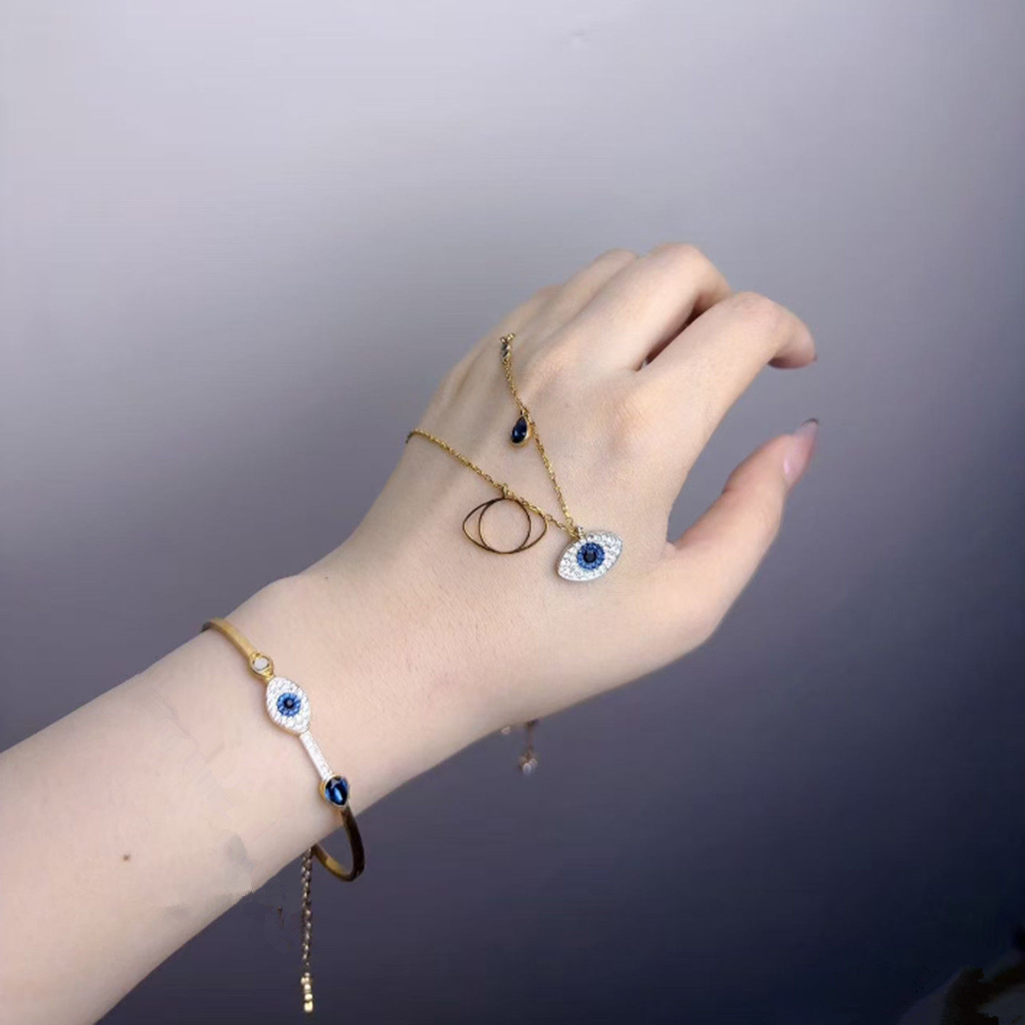 项链女 哈姆萨之手镯 磁扣珍珠恶魔耳环钉戒指钥匙之眼锁骨链