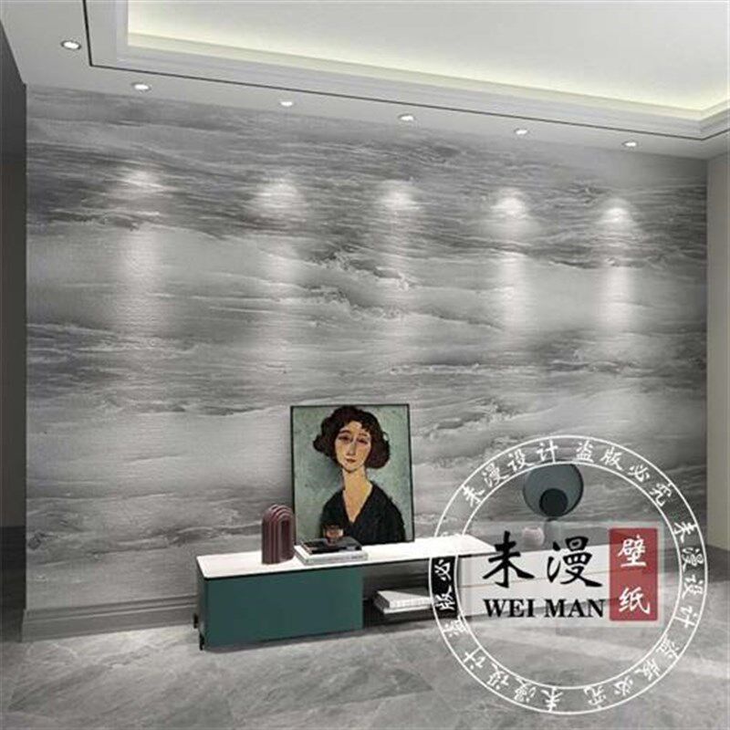 电视背景墙壁画现代灰色仿大理石纹客厅沙发墙墙布整张定