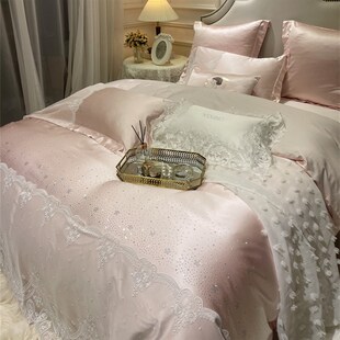 支精密长绒棉粉色宽边蕾丝边重工烫钻闪闪件公纯色