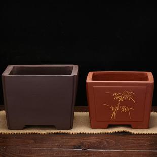 紫砂花盆仿古直口正方形大号一颗印老桩桌面六角盆景榕树文竹包邮