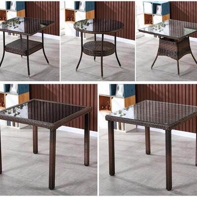 阳台小桌子茶几藤编储物简约铁艺防水防晒钢化玻璃面茶桌边几角几