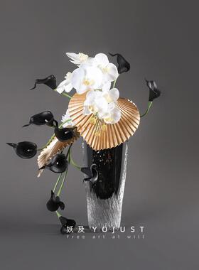 妖及轻奢新古典禅意琉璃花瓶售楼处样板间客厅电视柜手工花艺摆件