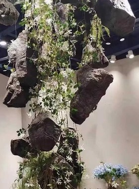 仿真石头绿植造景室内大型艺术装置景观雕塑泡沫假山