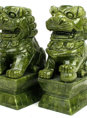 天然玉石狮子客厅酒柜玄关电视柜办公室招财北京狮装饰品