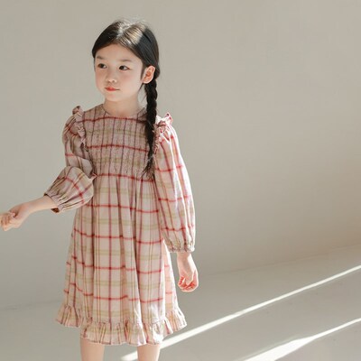 utouto大耳象女童格子打缆连衣裙2024春季新款儿童小女孩裙子