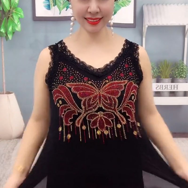 蕾丝吊带背心女美背大码宽松遮肚子夏装外穿无袖显瘦上衣内搭胖mm