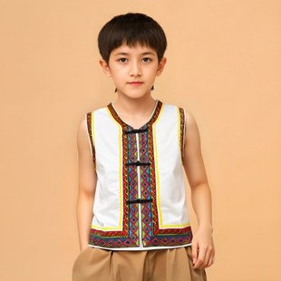 少数民族儿童三月三马甲研学壮族苗族马夹背心男女成人马褂演出服