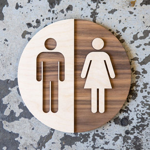 洗手间男女标识牌北欧实木黄铜厕所指示牌定制卫生间入户门牌木质