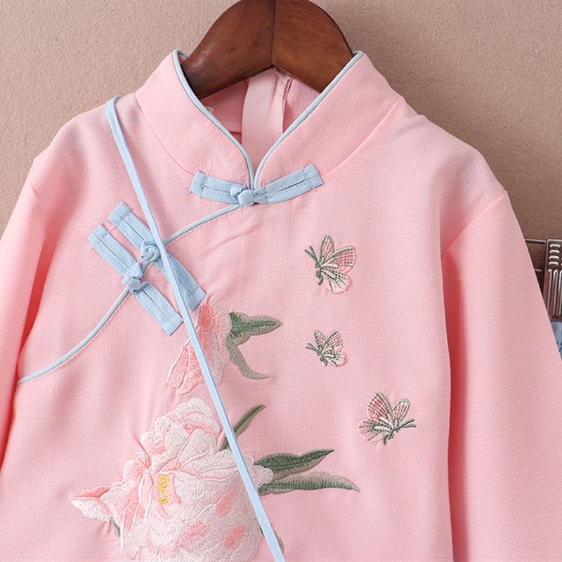 女童中国风长袖连衣裙中大童秋季洋气棉布裙子儿童冬装汉服公主裙