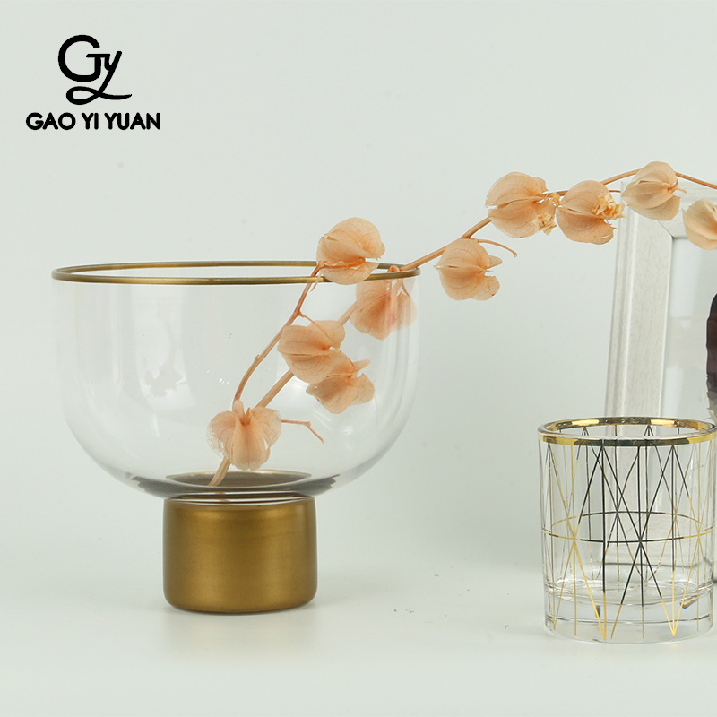 北欧钙钠玻璃花瓶卧室家具装饰花瓶碗圆形透明创意玻璃插花瓶