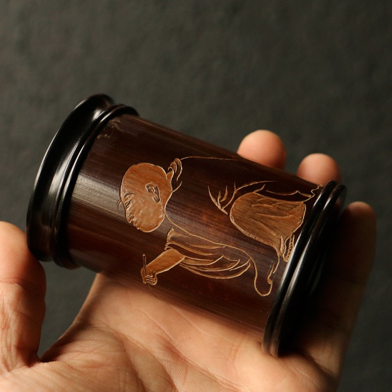 精品纯手工雕刻天然真宗广西老煤竹茶叶罐竹雕竹制小茶仓竹茶筒子