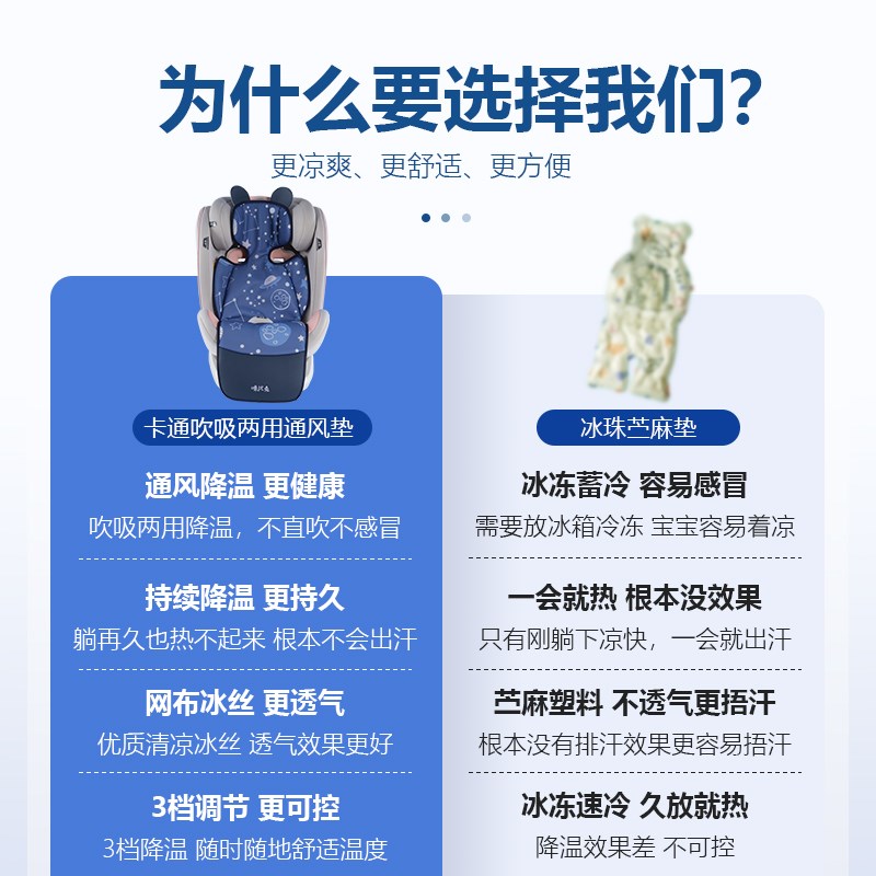 儿童安全座椅凉席通风坐垫吸风凉垫风扇通风降温夏季新款婴儿车垫